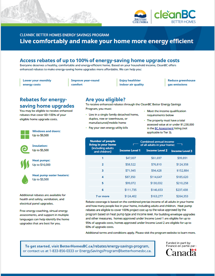 CleanBC Better Homes Energy Savings Program flyer